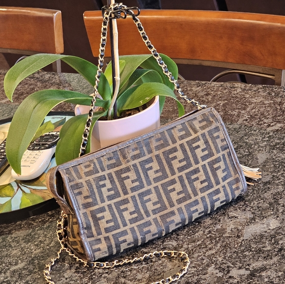 Fendi FF Zucca Canvas Baguette Clutch w Crossbody Chain, Insert, & Charms Added - Picture 8 of 14